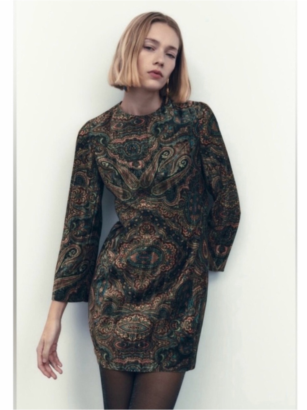 NWT Zara Paisley Velvet Long Sleeve Mini Dress sz XS